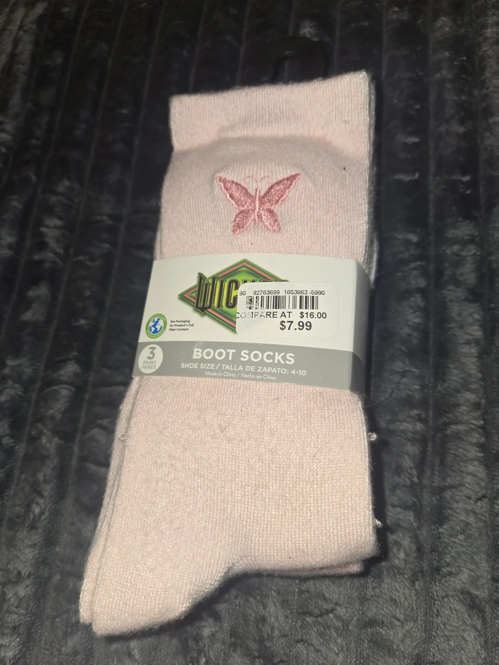 Unicorn Kids Pink Boot Socks with Embroidered Butterfly